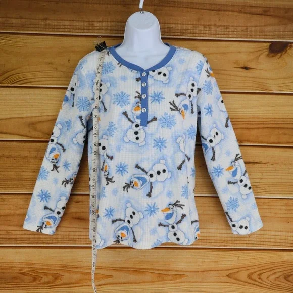 Disney Frozen Pajama Top Sleepwear Womens Size S White Blue Olaf Snowflakes Soft - Picture 3 of 8